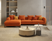 Antique Wood Hub Rust Orange Boucle 4 Seater Sectional Sofa (RHS)