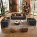 Antique Wood Hub Dark Grey Boucle 3+2+1 = 6 Seater Sofa