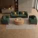 Antique Wood Hub Dark Green Boucle 3+1+1 = 5 Seater Sofa