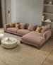 Antique Wood Hub Light Brown Boucle 4 Seater Sectional Sofa (LHS)