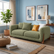 Antique Wood Hub Olive Green Boucle 2 Seater Sofa