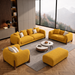 Antique Wood Hub Mustard Boucle 3+2+1 = 6 Seater Sofa + Ottoman