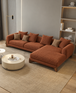 Antique Wood Hub Rust Brown Boucle 4 Seater Sectional Sofa (LHS)