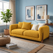 Antique Wood Hub Mustard Boucle 2 Seater Sofa