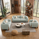 Antique Wood Hub Sea Green Boucle 3+2+1 = 6 Seater Sofa