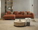 Antique Wood Hub Rust Brown Boucle 4 Seater Sectional Sofa (RHS)