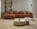 Antique Wood Hub Rust Brown Boucle 4 Seater Sectional Sofa (RHS)
