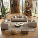 Antique Wood Hub Taupe Boucle 3+2+1 = 6 Seater Sofa