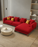 Antique Wood Hub Maroon Boucle 4 Seater Sectional Sofa (LHS)