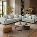 Antique Wood Hub Sea Green Boucle 3+2 = 5 Seater Sofa