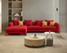 Antique Wood Hub Maroon Boucle 4 Seater Sectional Sofa (RHS)