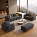 Antique Wood Hub Dark Grey Boucle 3+2+1 = 6 Seater Sofa + Ottoman