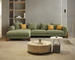 Antique Wood Hub Olive Green Boucle 4 Seater Sectional Sofa (RHS)