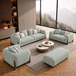 Antique Wood Hub Sea Green Boucle 3+2+1 = 6 Seater Sofa + Ottoman