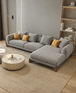Antique Wood Hub Light Grey Boucle 4 Seater Sectional Sofa (LHS)