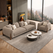 Antique Wood Hub Taupe Boucle 3+1 = 4 Seater Sofa