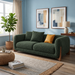 Antique Wood Hub Dark Green Boucle 2 Seater Sofa