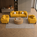 Antique Wood Hub Mustard Boucle 3+1+1 = 5 Seater Sofa