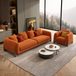 Antique Wood Hub Rust Orange Boucle 3+1 = 4 Seater Sofa
