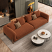 Antique Wood Hub Rust Brown Boucle 3 Seater Sofa
