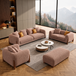 Antique Wood Hub Light Brown Boucle 3+2+1 = 6 Seater Sofa + Ottoman