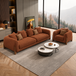 Antique Wood Hub Rust Brown Boucle 3+1 = 4 Seater Sofa