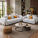 Antique Wood Hub Steel Grey Boucle 3+2 = 5 Seater Sofa