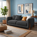 Antique Wood Hub Dark Grey Boucle 2 Seater Sofa
