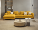 Antique Wood Hub Mustard Boucle 4 Seater Sectional Sofa (RHS)