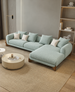 Antique Wood Hub Sea Green Boucle 4 Seater Sectional Sofa (LHS)