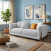 Antique Wood Hub Steel Grey Boucle 2 Seater Sofa