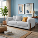 Antique Wood Hub Steel Grey Boucle 2 Seater Sofa