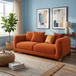 Antique Wood Hub Rust Orange Boucle 2 Seater Sofa