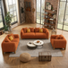 Antique Wood Hub Rust Orange Boucle 3+2+1 = 6 Seater Sofa
