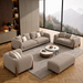 Antique Wood Hub Taupe Boucle 3+2+1 = 6 Seater Sofa + Ottoman