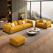 Antique Wood Hub Mustard Boucle 3+1 = 4 Seater Sofa + Ottoman