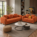 Antique Wood Hub Rust Orange Boucle 3+2 = 5 Seater Sofa