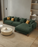 Antique Wood Hub Dark Green Boucle 4 Seater Sectional Sofa (LHS)