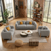 Antique Wood Hub Light Grey Boucle 3+2+1 = 6 Seater Sofa
