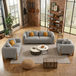 Antique Wood Hub Light Grey Boucle 3+2+1 = 6 Seater Sofa