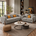 Antique Wood Hub Light Grey Boucle 3+2 = 5 Seater Sofa