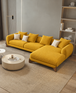 Antique Wood Hub Mustard Boucle 4 Seater Sectional Sofa (LHS)