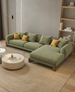 Antique Wood Hub Olive Green Boucle 4 Seater Sectional Sofa (LHS)