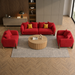 Antique Wood Hub Maroon Boucle 3+1+1 = 5 Seater Sofa