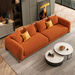 Antique Wood Hub Rust Orange Boucle 3 Seater Sofa