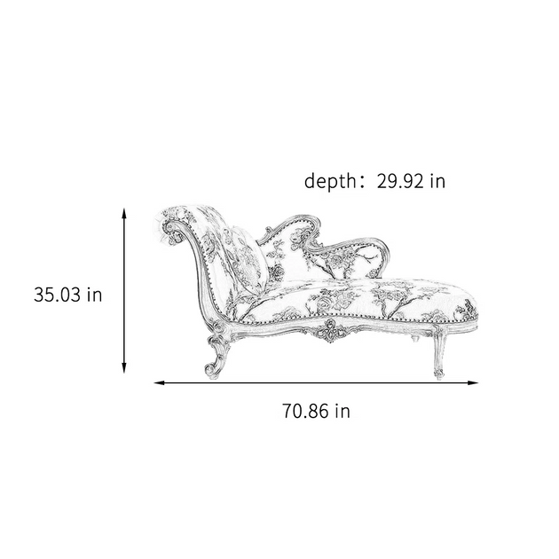Decorative chair with dimensions labeled on a white background